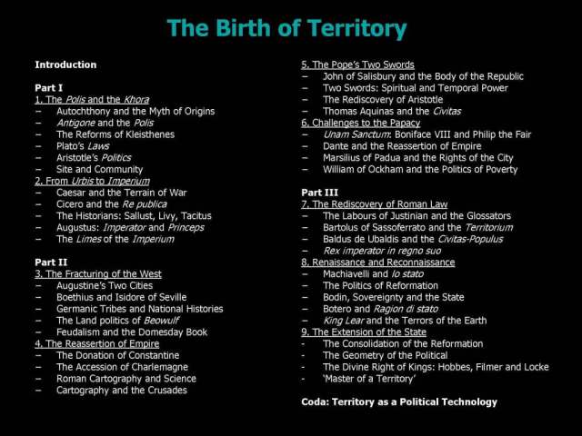 The Birth of Territory Contents
