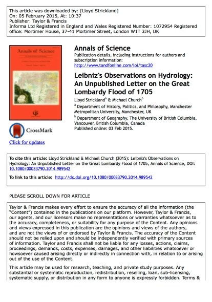 Leibniz on hydrology (offprint)