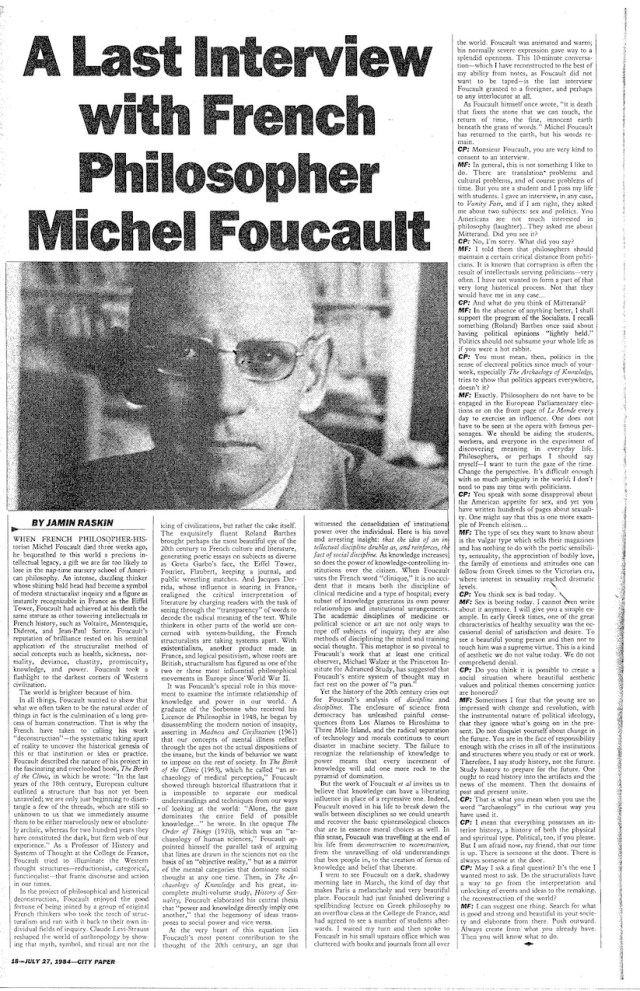 Foucault - 1984 A last interview with French philosopher Michel Foucault